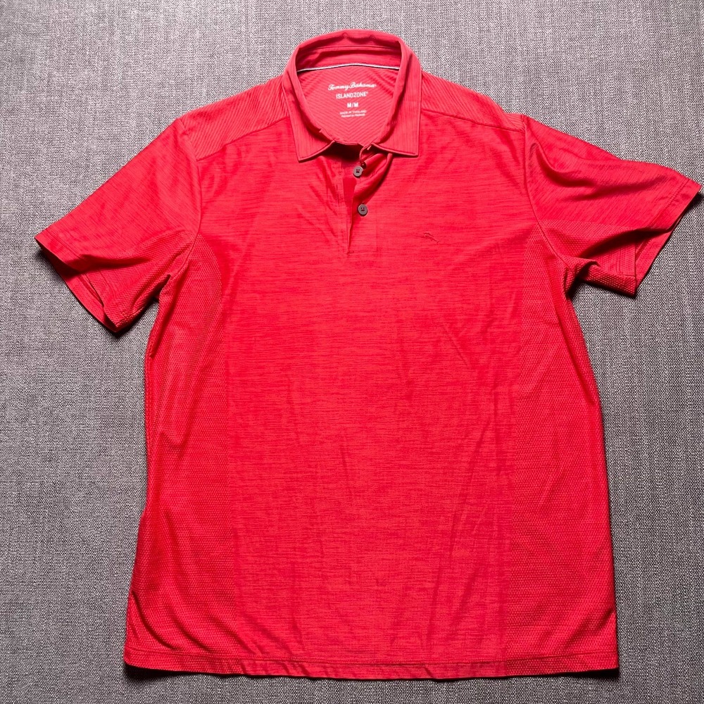 Tommy Bahama IslandZone Mens Medium Red Short Sleeve Polo Shirt Casual Tennis